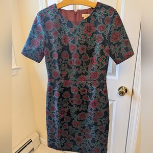 J. Crew Blue and Purple Sheath Dress Short Sleeve Crew Neck Midi